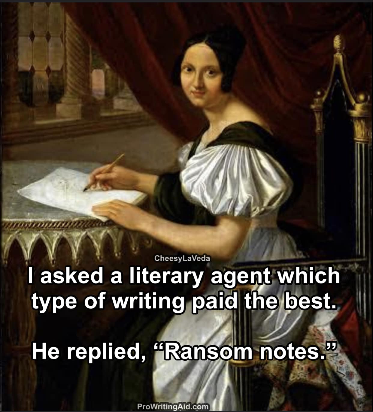 classic art painting meme of a woman in a dress with text