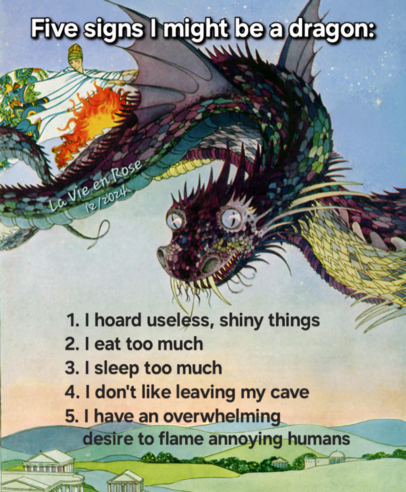 colorful dragon with text Five signs I might be a dragon